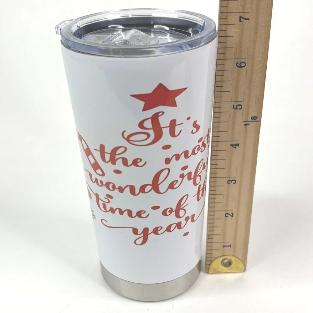 Christmas Holiday Tumbler Most Wonderful Time of‎ Year White Red Stainless Steel